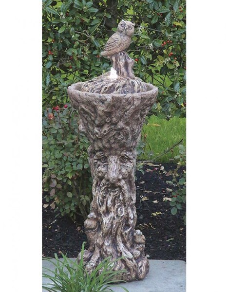 Owl Fountain Woodland Sculpture Lighted Cement Garden Greenman